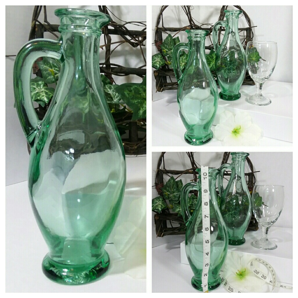 VNTG GREEN GLASS WINE DECANTERS (2)